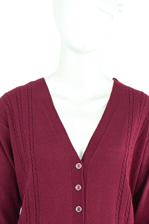 Oppland Kadın Kışlık Örgü Desenli Düğmeli Çift Cepli Uzun Kollu Likralı Kardelen Dokuma Anne Hırka