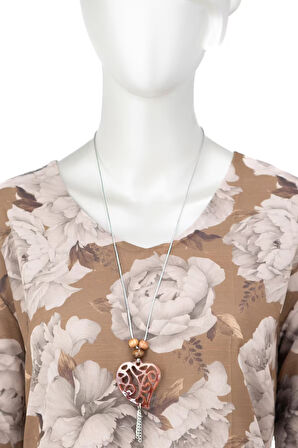 Oppland Kadın Klasik Şifon Anne Bluz Viskoz Kumaş Gül Desenli Kolyeli Uzun Kollu Astarlı Tam Kalıp