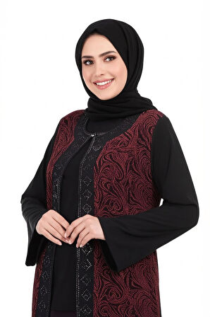 Oppland Kadın Likralı Sandy Buzi Kumaş 2 Li Anne Takım Önü Boncuklu ve Simli Tam Kalıp