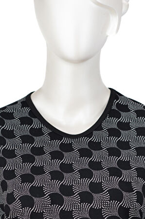 Oppland Kadın Turlu Viskon Penye Kumaş Anne Bluz Bahar Gülü Desenli Kısa Kollu Tam Kalıp Likralı