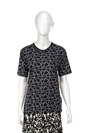 Oppland Kadın Turlu Viskon Penye Kumaş Anne Bluz Bahar Gülü Desenli Kısa Kollu Tam Kalıp Likralı