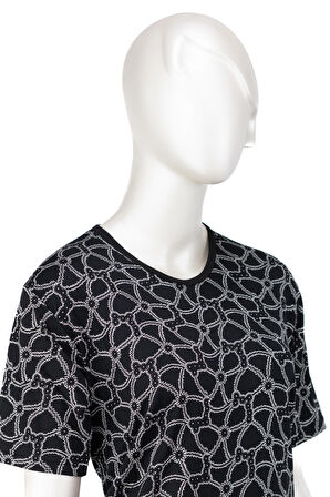 Oppland Kadın Turlu Viskon Penye Kumaş Anne Bluz Bahar Gülü Desenli Kısa Kollu Tam Kalıp Likralı