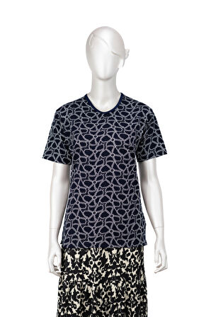 Oppland Kadın Turlu Viskon Penye Kumaş Anne Bluz Bahar Gülü Desenli Kısa Kollu Tam Kalıp Likralı