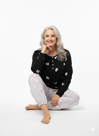 Oppland Kadın Kışlık Kadın Anne içlik Pijama Altı %100 Pamuk içi Miflonlu Beli Lastikli Rahat