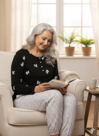 Oppland Kadın Kışlık Kadın Anne içlik Pijama Altı %100 Pamuk içi Miflonlu Beli Lastikli Rahat