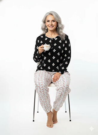 Oppland Kadın Kışlık Kadın Anne içlik Pijama Altı %100 Pamuk içi Miflonlu Beli Lastikli Rahat