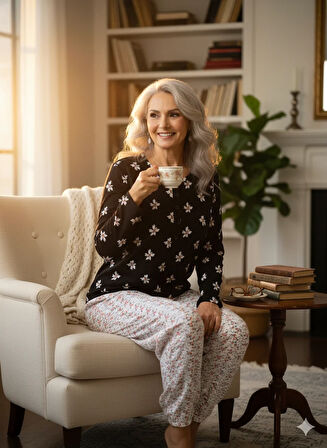 Oppland Kadın Kışlık Kadın Anne içlik Pijama Altı %100 Pamuk içi Miflonlu Beli Lastikli Rahat