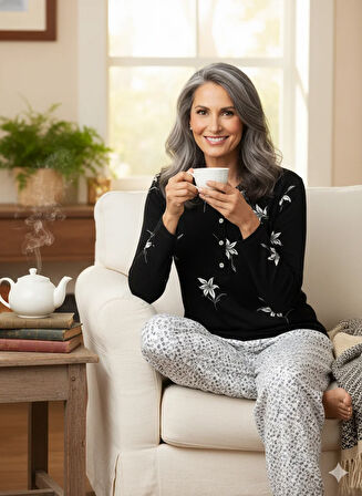 Oppland Kadın Kışlık Kadın Anne içlik Pijama Altı %100 Pamuk içi Miflonlu Beli Lastikli Rahat