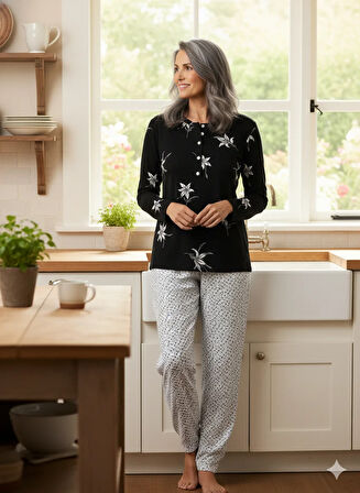 Oppland Kadın Kışlık Kadın Anne içlik Pijama Altı %100 Pamuk içi Miflonlu Beli Lastikli Rahat