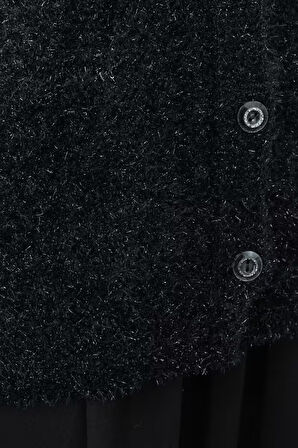 Oppland Kadın Kışlık Anne Yelek Simli Yumuşak Pamuklu Triko Örme Model Önden Düğmeli Cepli Rahat