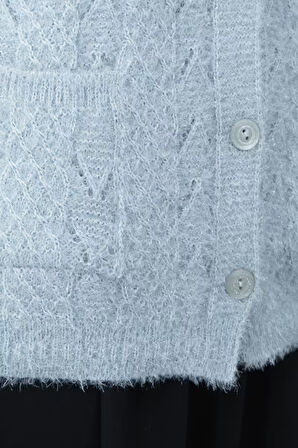 Oppland Kadın Kışlık Anne Yelek Simli Yumuşak Pamuklu Triko Örme Model Önden Düğmeli Cepli Rahat