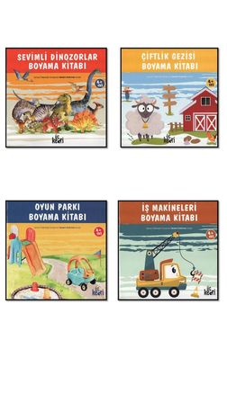 İş Makineleri - Sevimli Dinozorlar - Oyun Parkı - Çiftlik Boyama Kitapları