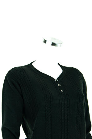 Oppland Kadın Siyah Kışlık Armut Yaka Normal Kesim Likralı Pamuklu Kardelen Dokuma Anne Kazak