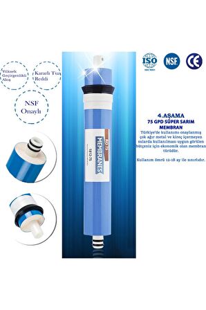 Su Arıtma Cihazı 80 GPD Süper Membran Filtre + Tatlandırıcı Son Karbon Filtre