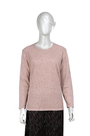 Kadın Kışlık Pamuklu Örme İnce Triko Anne Kazak yuvarlak Yaka Desenli Uzun Kol Tam Kalıp