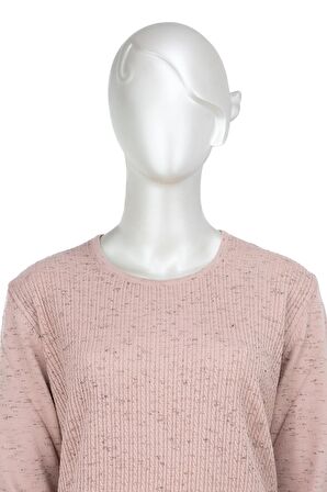 Kadın Kışlık Pamuklu Örme İnce Triko Anne Kazak yuvarlak Yaka Desenli Uzun Kol Tam Kalıp