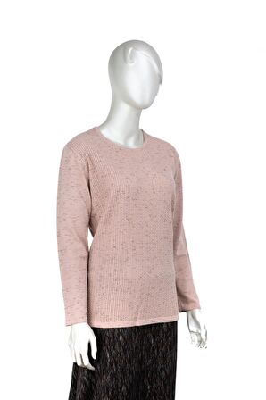 Kadın Kışlık Pamuklu Örme İnce Triko Anne Kazak yuvarlak Yaka Desenli Uzun Kol Tam Kalıp