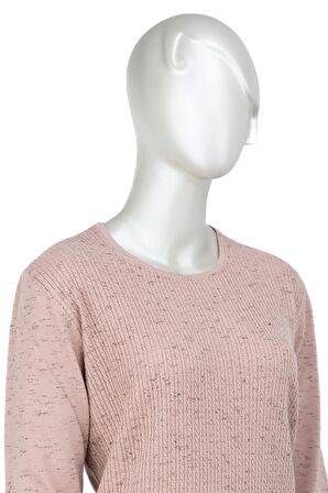 Kadın Kışlık Pamuklu Örme İnce Triko Anne Kazak yuvarlak Yaka Desenli Uzun Kol Tam Kalıp