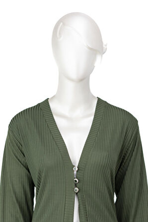 Oppland Kadın Elize Sandy Kumaş Anne Hırka V Yaka Önü Modern Üç Düğmeli Rahat Kesim Tam Kalıp