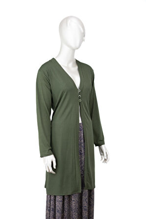 Oppland Kadın Elize Sandy Kumaş Anne Hırka V Yaka Önü Modern Üç Düğmeli Rahat Kesim Tam Kalıp