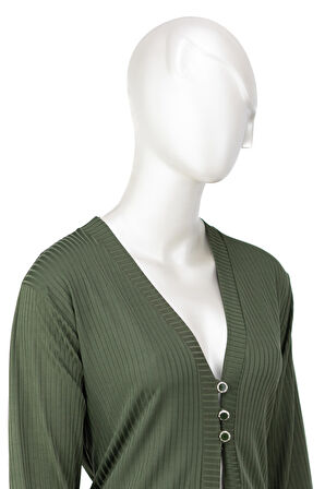 Oppland Kadın Elize Sandy Kumaş Anne Hırka V Yaka Önü Modern Üç Düğmeli Rahat Kesim Tam Kalıp