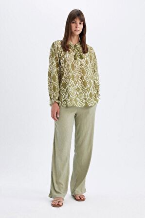 DeFacto Relax Fit Desenli Vual Uzun Kollu Tesettür Bluz Tunik C9738AX24SMGN1156