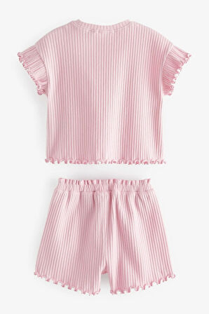 Next Baby Pamuklu Pembe Ribanalı Şortlu Alt Üst Takım