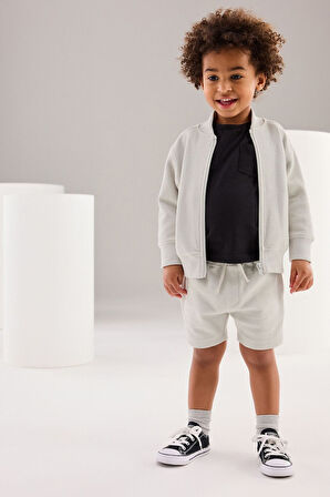 Next Baby Pamuklu Gri Uzun Kollu Ceket Şort Alt Üst Takım