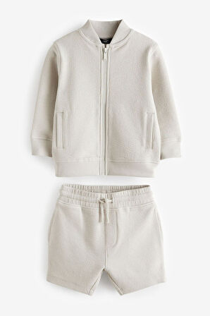 Next Baby Pamuklu Gri Uzun Kollu Ceket Şort Alt Üst Takım