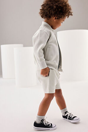 Next Baby Pamuklu Gri Uzun Kollu Ceket Şort Alt Üst Takım