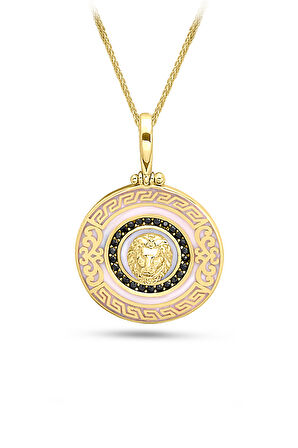 Beyaz Mineli Altın Aslan Erkek Kolye