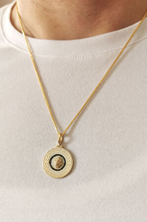 Beyaz Mineli Altın Aslan Erkek Kolye