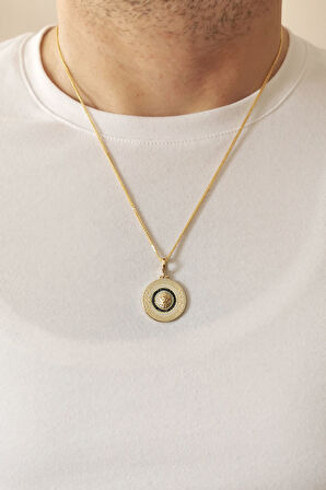 Beyaz Mineli Altın Aslan Erkek Kolye