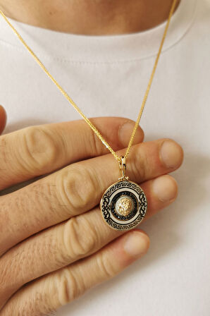 Beyaz Mineli Altın Aslan Erkek Kolye