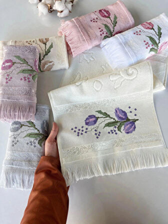 MYSOFT 30X50 RENKLİ NAKIŞLI HAVLU - LALE