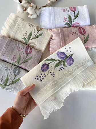 MYSOFT 30X50 RENKLİ NAKIŞLI HAVLU - LALE