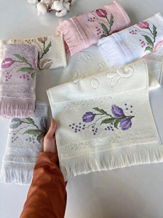 MYSOFT 30X50 RENKLİ NAKIŞLI HAVLU - LALE