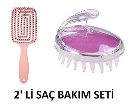 Üç Boyutlu 3D Saç Tarak + Saç Masaj Şampuan Tarağı 2 Ürün Bir Arada Saç Bakım Seti