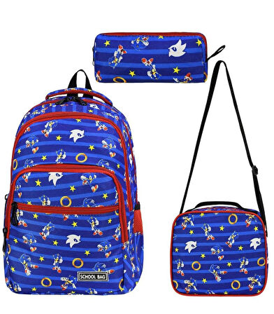 SONIC 3 LÜ SET OKUL ÇANTASI İLK OKUL BESLENMELİ ERKEK