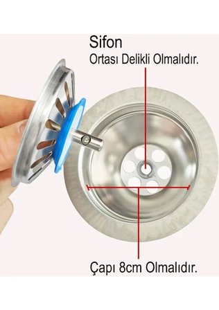Candan Çöpmak Paslanmaz Evye Mutfak Lavabosu Gider Metal Tıpa Süzgeci