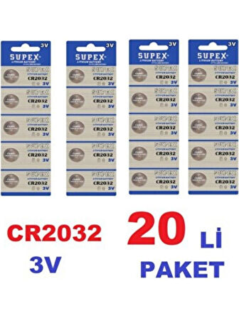 Supex Extra Long Battery CR2032 3V Lityum Düğme Pil 20'li