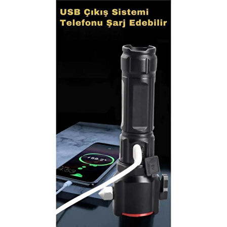 GoldSilver Gs-3400 TG Ledli Usb Şarj İle Çok Fonksiyonlu Yüksek Güç Led El Feneri
