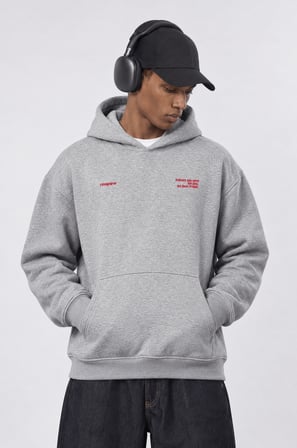 Erkek notbasic Baskılı Oversize Hoodie Gri Melanj