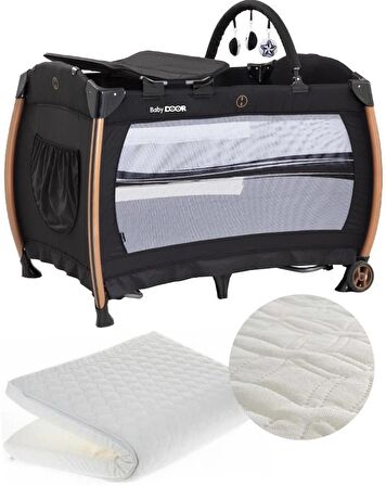 BabyDOOR 2050 Sleepy Oyun Parkı 70x110 cm Bebek Beşik Yatak Hediyeli Siyah