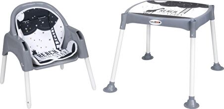 BabyDoor & Mama Star Çalışma Masalı Pedli Mama Sandalyesi Gri 3 in 1