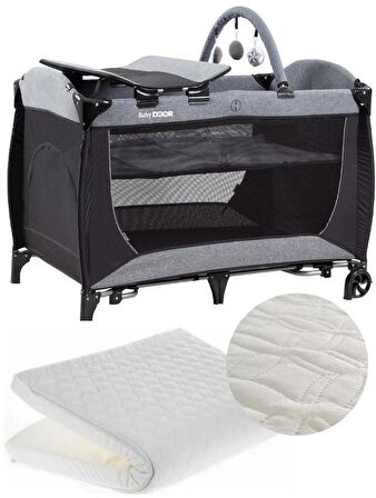 BabyDOOR 2051 Place Oyun Parkı 70x110 cm Bebek Beşik+Yatak Hediyeli Gri 