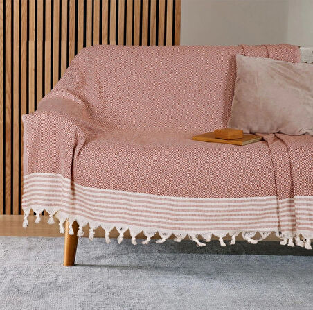 Buldan İşi Kaymaz Pamuklu Koltuk Örtüsü 170x210 Cm Koltuk Şalı Çekyat Kanepe Örtüsü - Kiremit 