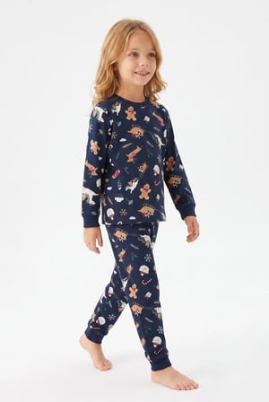 Lacivert Yılbaşı Desenli Unisex Pijama Takımı