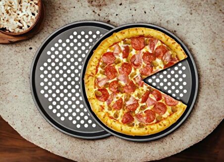 Pizza Pişirme Tepsisi 31 cm Yanmaz Ve Yapışmaz Pizza Pan Oval Delikli Fırın Tepsisi 