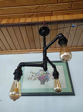 3 Başlıklı Endüstriyel Tasarım Vintage Tavan Lambası Retro Tasarım Rustik Avize Borulardan Lamba